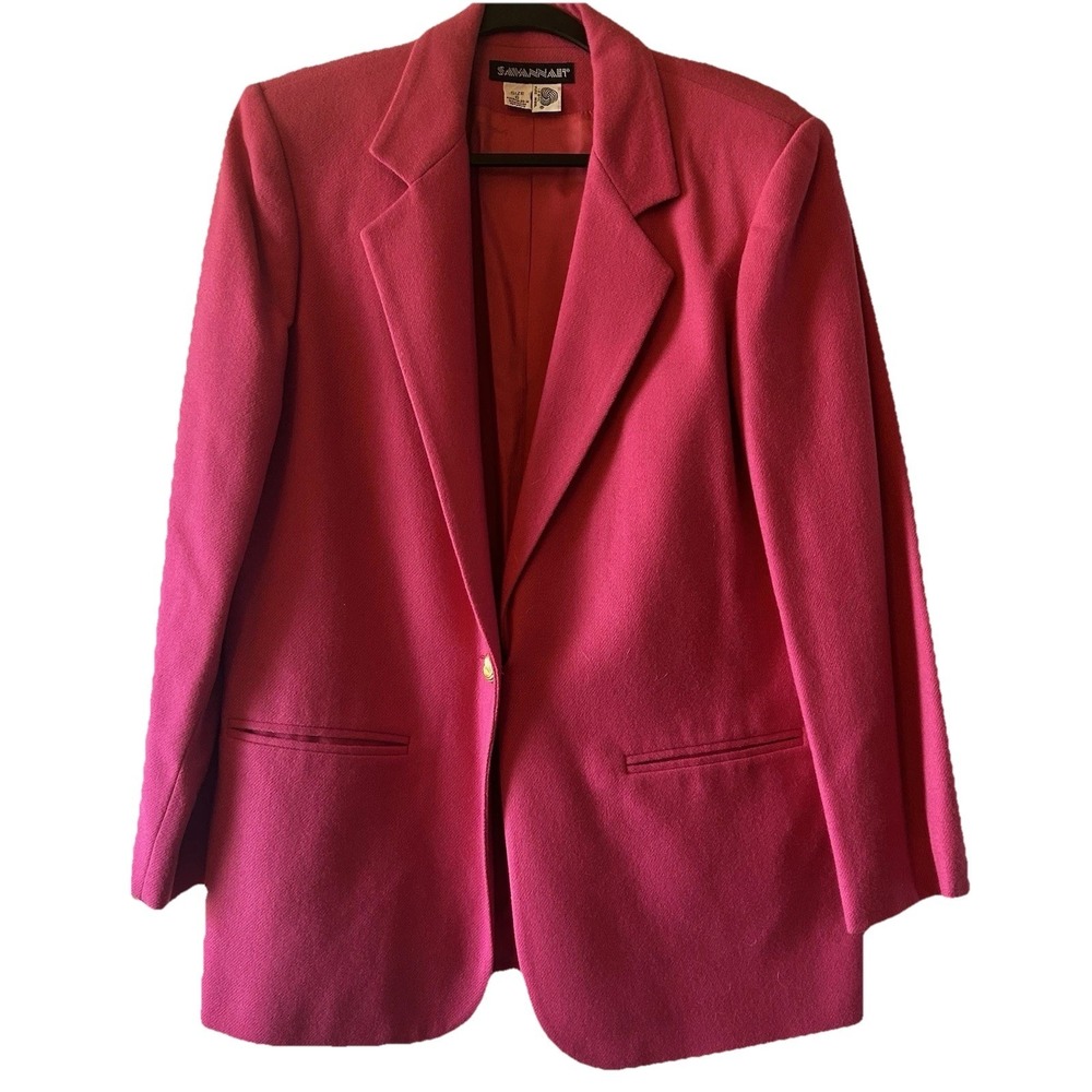 Savannah Hot Pink 100% Wool Blazer 6 Single Gold Button Vintage 80s Jacket